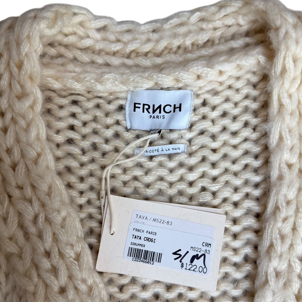 FRNCH Paris Cottagecore Feminine Embroidered Chunky Knit Taya Cardigan Cream - Picture 5 of 7